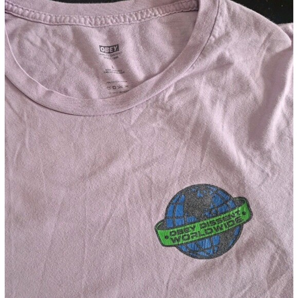 Obey Quality Dissent T-Shirt Men’s Large Purple Earth Logo Graphic Worldwide Tee - Picture 3 of 7